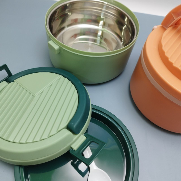 Ланч - бокс из нержавеющей стали 1 отделение (ярус) 500 мл. / Многоразовый контейнер с приборами и с ручкой